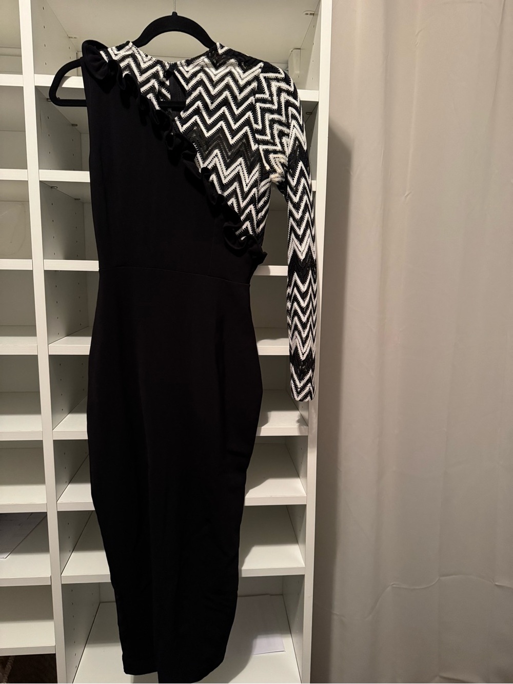 Black One-Shoulder Dress with Chevron Sleeve
